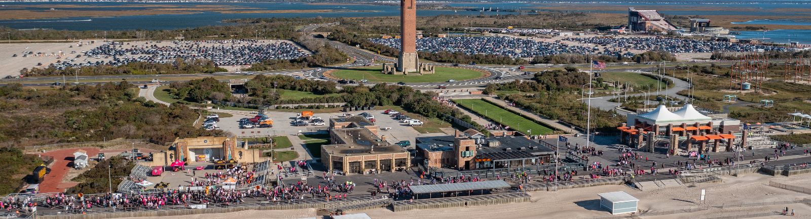 Aerial shot of the Jones Beach boardwalk on Long Island